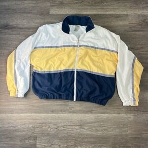 TEDDI Mens Colorblock Windbreaker Jacket White Yellow‎ Navy Blue Stripes Size XL